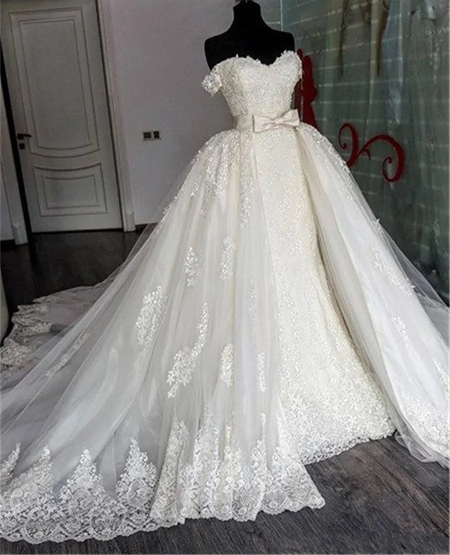 Eleganckie suknie ślubne Sweetheart Lace Mermaid odpinany pociąg aplikacja koronkowe suknie ślubne suknie ślubne vestidos de mairee