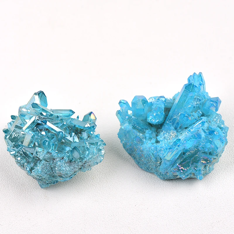 1PC Natural Crystal Cluster Electroplate Blue Quartz Health Healing Reiki Stone Crystal Point Specimen Home Decor Collection
