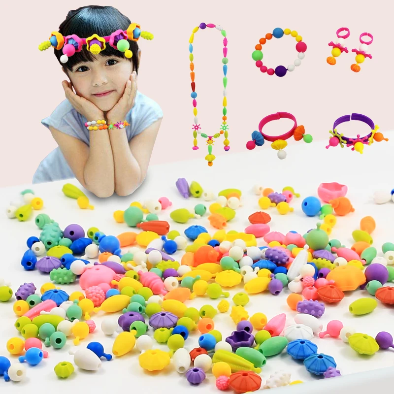 Kit de joyería hecha a mano para niñas, juego de joyería con cuentas Pop, bricolaje, creatividad, costura, manualidades