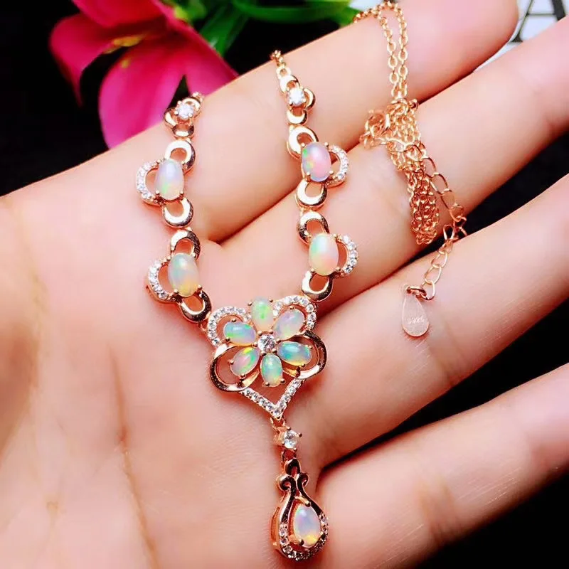 Nieuwe Collectie Luxe Opal Ketting Hanger 100% Natuurlijke Roze Opaal Hangers 925 Sterling Zilveren Sieraden