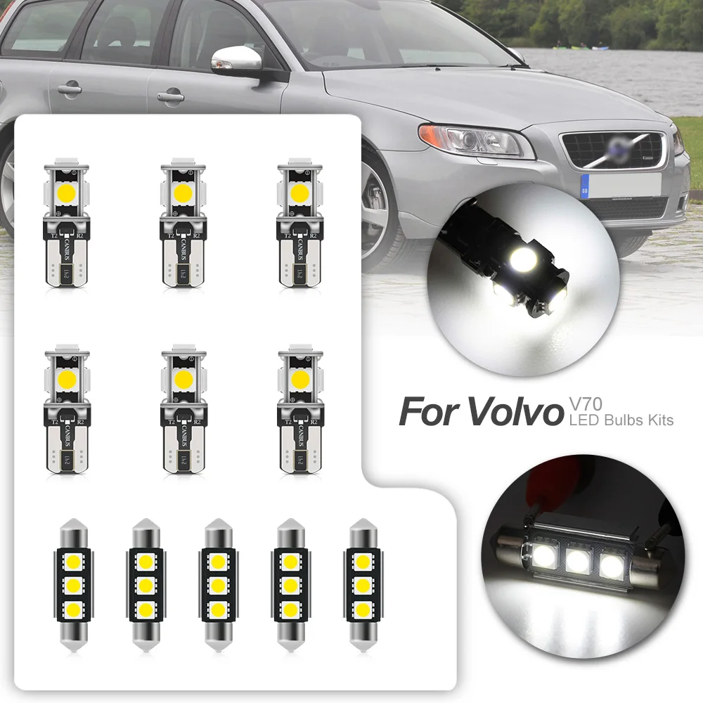 

11pc White Canbus Auto LED Door Step Courtesy Light For 2008 2009 2010 Volvo V70 Estate Wagon Car Dome Lamp Interior Package Kit