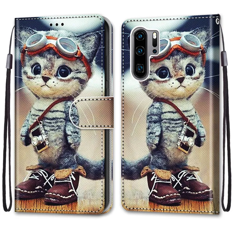 Custodia per animali Cool per Huawei P30 custodia in pelle Flip na per HW P20 Pro P10 P9 P8 P 30 20 10 P40 Lite E custodia a portafoglio Lion Bear