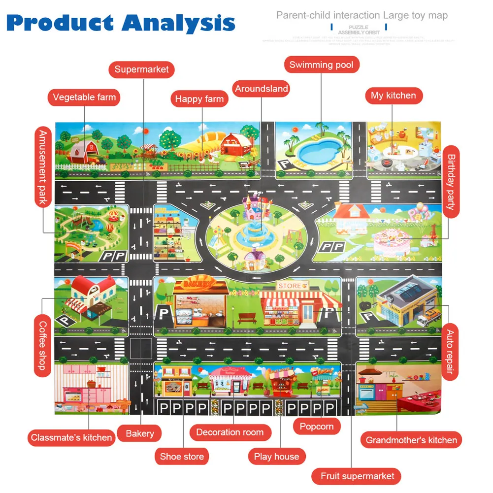 130*100cm dzieci bawią się maty dom ruchu znaki drogowe Model samochodu Parking miasto scena mapa dywan mata z pianki wodoodporna mata dziecięca