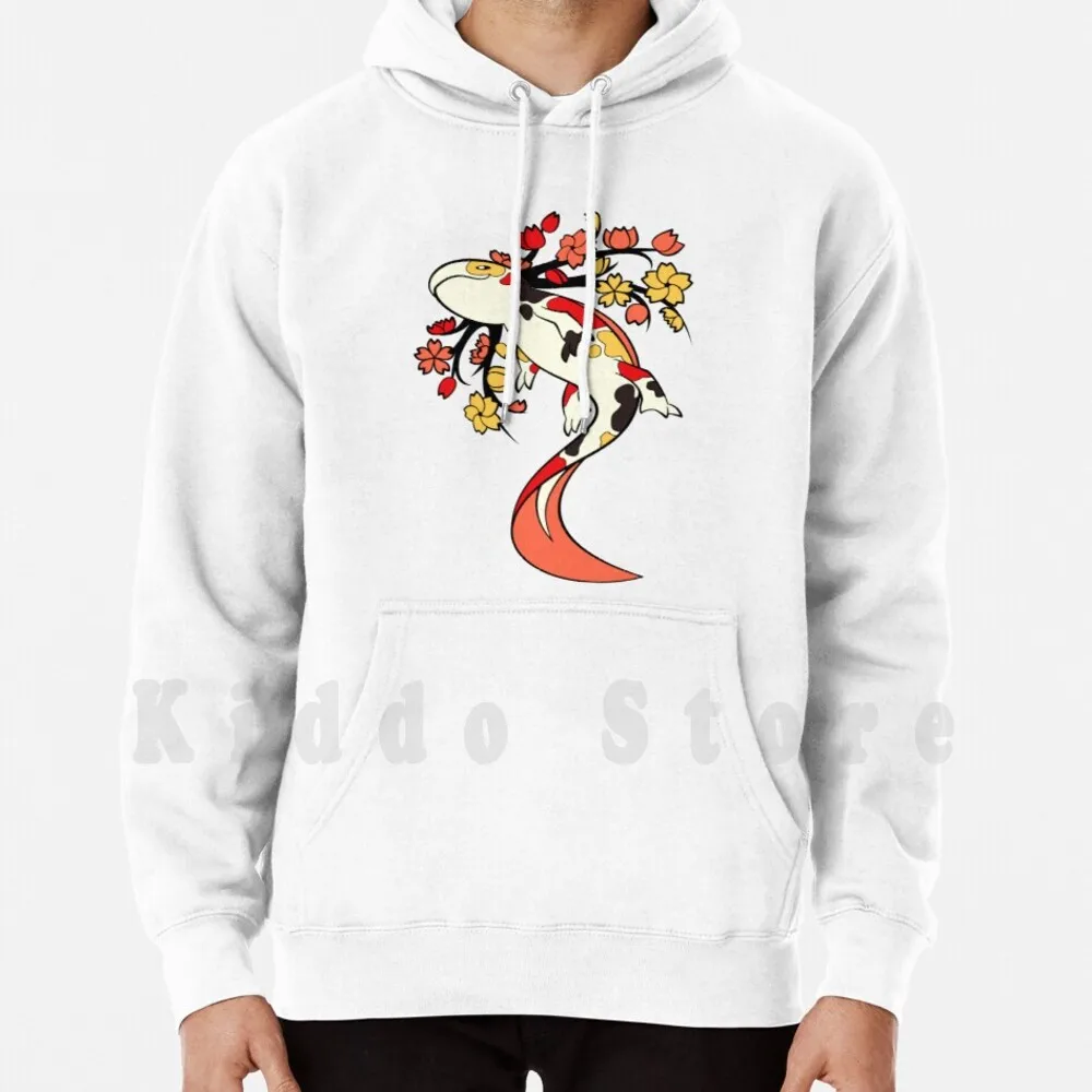 Sakura Axokoi Hoodie Long Sleeve Sakura Cherry Blossom Asian Sun Flower Petal Koi Axolotl Lichtdrache