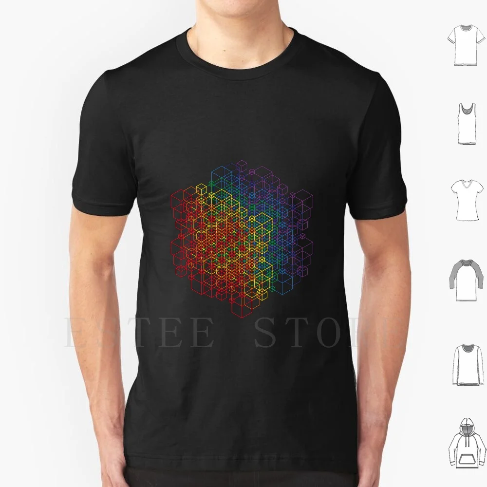 Rainbow Hex Mesh All Over T Shirt Men Cotton 6xl Spectrum Rainbow Colours Colors Hexagons Cubes Lines Isometric Graphic