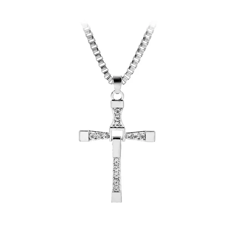 Vienkim The Fast And The Furious Dominic Toretto Vin New Movie Jewelry Classic Rhinestone Pendant Sliver Cross Necklaces Men