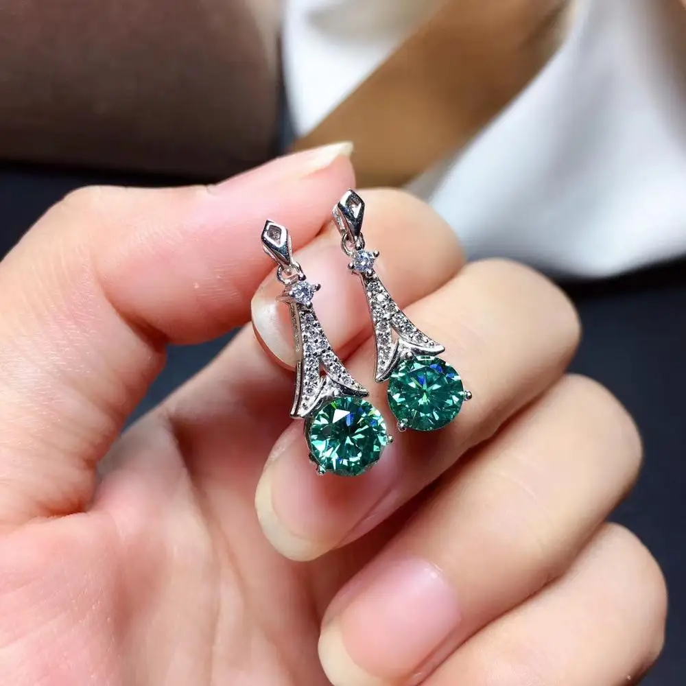 Tower  green moissanite Stud Earrings Necklace jewelry set 925 silver fine jewelry shiny better than diamond party gift