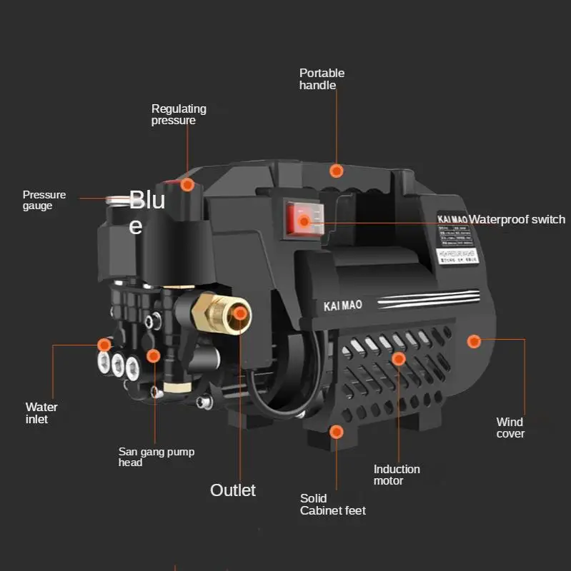 2800W Small Portable Car Washer Pump Pressure Adjustable High Pressure Washer Multifunction Home And Commercial Cleaning 12MPA