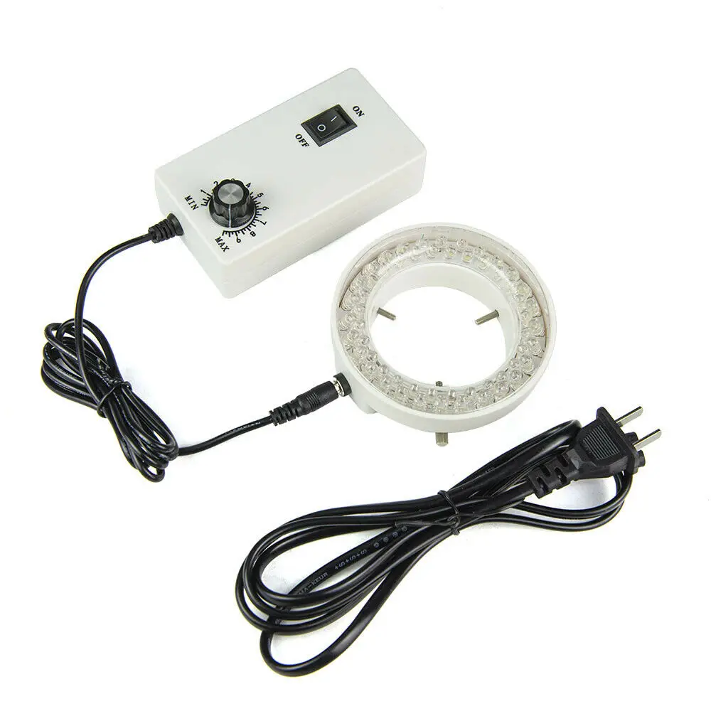 Anillo de microscopio óptico ajustable de 56 LED, fuente de luz, iluminador de microscopio estéreo, lámpara de microscopio de luz blanca de diámetro interior de 60mm