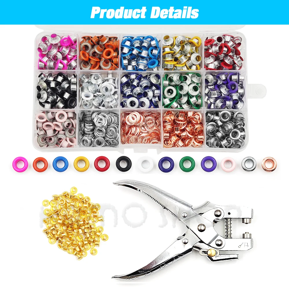 5MM Metal Eyelets Grommet Kit Eyelets Install Tool Punch Pliers Kit Box Leathercraft Shoes Belt Cap Bag Tags Clothes Accessories