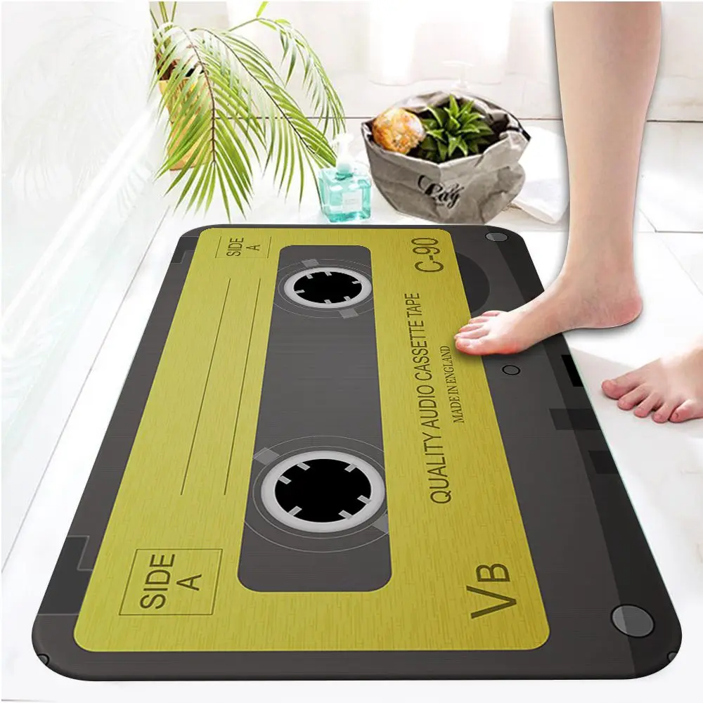 Cassette Tape Mats Anti Slip Floor Carpet Tape Pattern Print Entrance Front Door Mats for Bathroom Kitchen Rugs Home Decoration