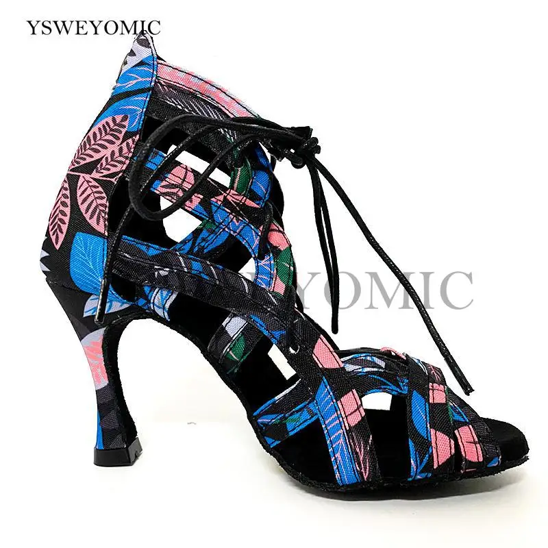 2021 African Color Denim Latin Dance Shoes New Style Soft Thicker Insole Professional Salsa Bachata Latin Dance Shoes For Women