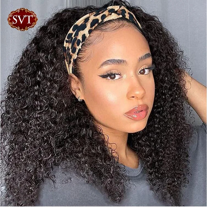 SVT 24 26 inches Curly Human Hair Wigs Headband Wig  Jerry Curly Indian Wigs For Women Human Hair Glueless Full Manchine Wigs