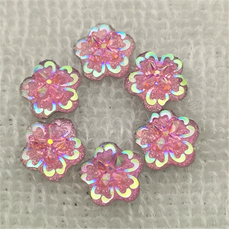 DIY 40PCS 12mm AB flower Resin Rhinestone Flatback Scrapbooking Phone Case craft