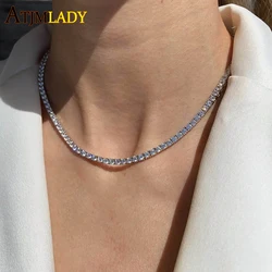 Thin 3mm CZ 1 Row Shiny Tennis Chain Necklace HipHop Iced Out Bling Cubic Zircon Choker Jewelry Gold Color Plated For Women Men