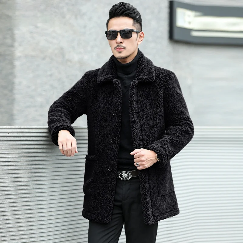 

2021 Winter New Men's Leather Jacket Fashion Slim Moto Bike Real Fur Coat Casual Turn-Down Collar Genuine Leather Jacket U14