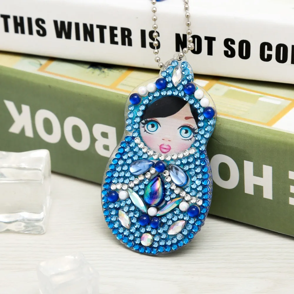 High Quality 5 Pcs / Set DIY Painting Diamond Drill Russian Doll Resin Girl Women Bag Car Key Chain Jewelry Handmake Gifts