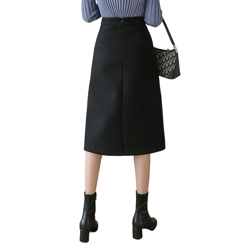 

Woolen For Women Autumn Spring Winter Wear Female Skirt Black Gray Khaki New A Line High Waist Casual Ladies Skirts
