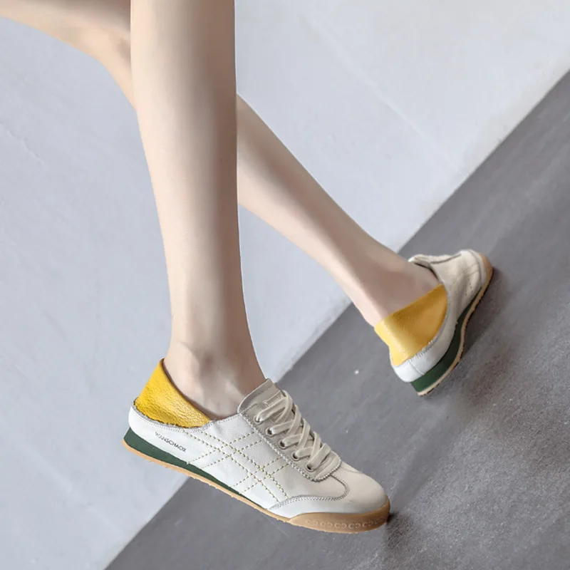 Spring/Autumn 2020 New Women\'s Shoes Soft Sole Comfortable Shallow Mouth Flats Shoes Two Wear Soft Leather White Shoes Women