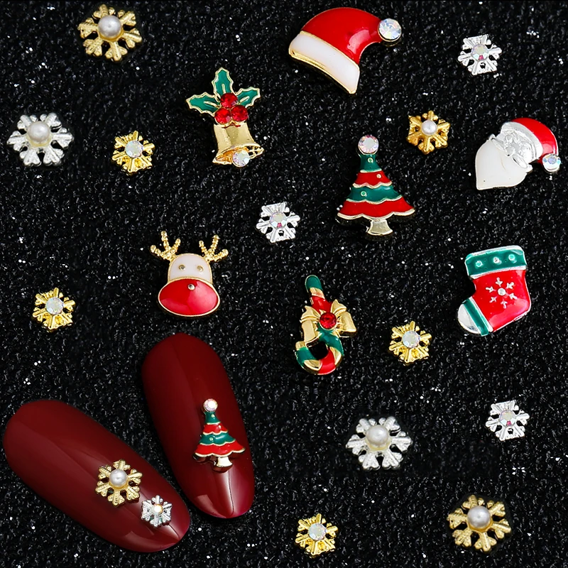 

9 Designs Christmas Tree sock snowflake Nail Art Decorations Alloy Metal DIY 3D Nail Rhinestones Accessories Jewelry Tools