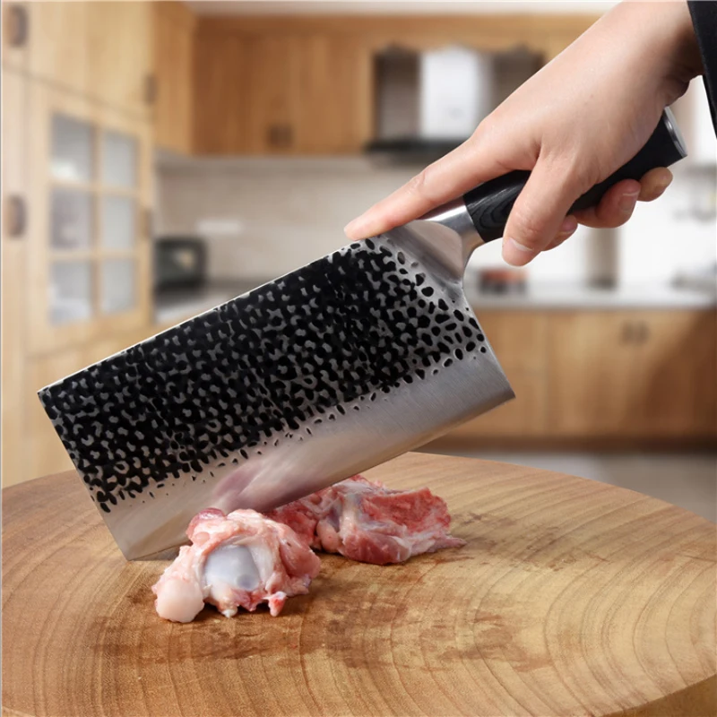 New Bone Cutter Cleaver Knife Handmade Forged Hammer Pattern Sharp Thickening Chopper Butcher Stainless Steel Chef Cook's Tools