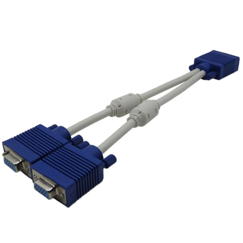 high quality 1 computer to dual 2 monitor vga splitter cable video Y splitter 15 pin two ports vga male to female 25CM