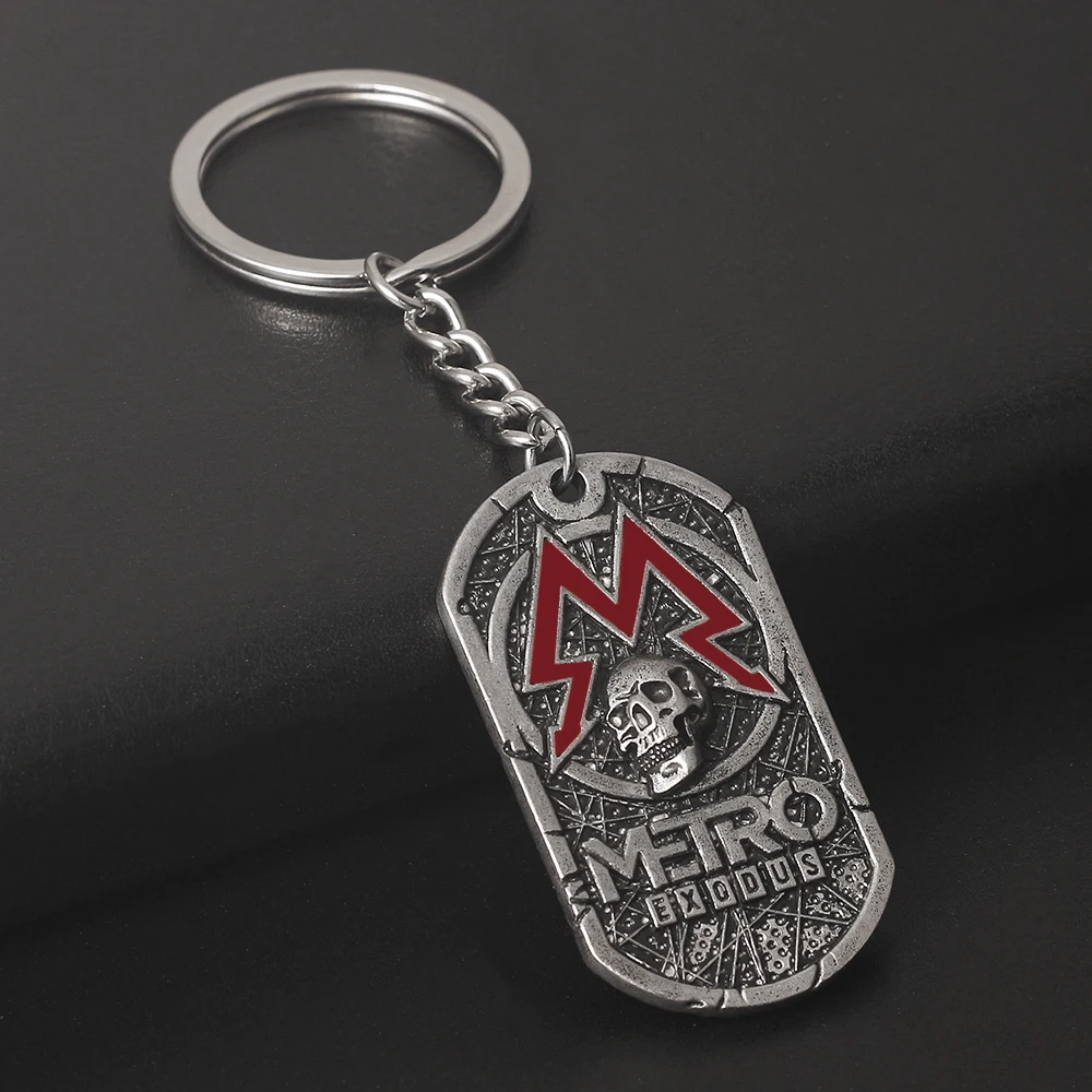 Terror Game Metro:Exodus Series Badge Keychain Vintage Oval Skull Tag Key Chain Fashion Jewelry Gifts For Game Lovers