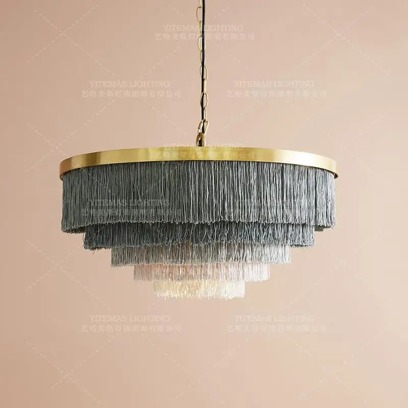 Fringe Kroonluchter Verlichting Goud Wit Beige Katoenen Draad Lijn Bohemen Kroonluchter Voor Meisjes Slaapkamer Bruiloft Indoor Verlichting