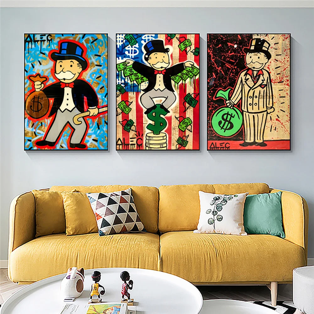 Alec Graffiti Monopoly Millionaire Street Art Canvas Print Painting Wall Painting Modern Living Room Home Decor Poster