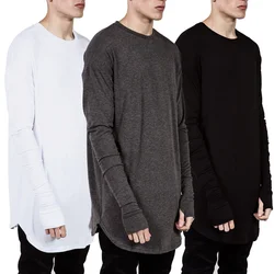 Mens Longline Thumb Hole Cuffs Long Sleeve T-Shirt Basic Hipster Top Tee Male Hip Hop Clothes Solid Streetwear Tops Tee Cloth