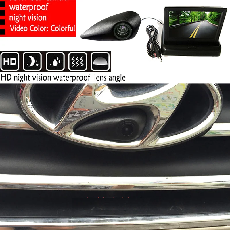 Car CCD FOR Sony front View logo Embeded Camera+Monitor for Hyundai Elantra Verna Celesta MISTRA SONATA Ix35 Ix25 Tucson Santafe