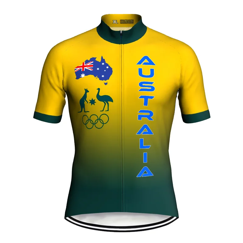 Outdoor Cycling Jersey Bicycle Australia Style MTB Wear Jacket Breathable Short Shirt Polyester Pocket Full zipper Yellow Sport