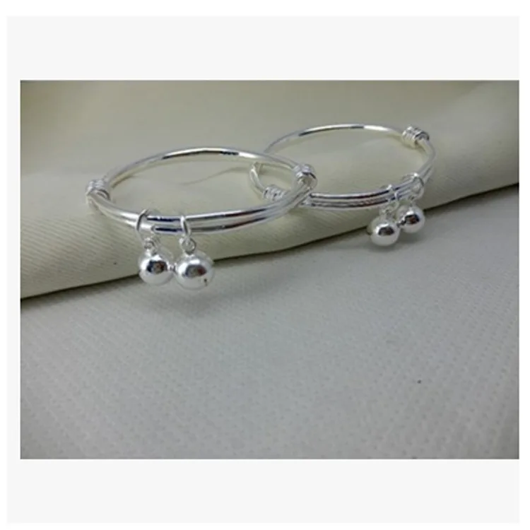 

Baby Bracelet Alloy Silver-plated Tail Polished Bells Children's bBracelets Kids Children's Baby Bangles