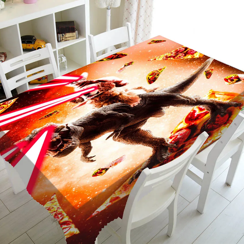 Funny Hipster Laser Eye Space Cat Dog Dinosaur Birthday Party Decor Cool Galaxy Pug Dino Tex Pizza Tablecloth Table Cloth Square