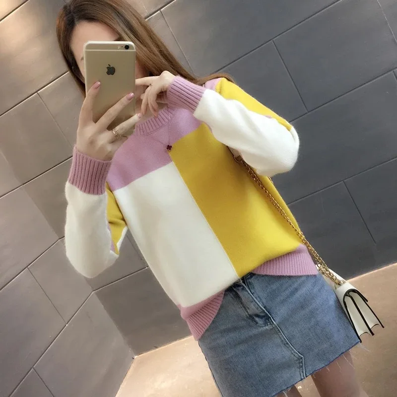 New Multicolor Autumn Winter Women Sweater 2019 Long Sleeve O-Neck Knitted Jumper Top Loose Casual Warm Femme Sweater