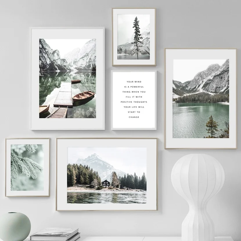

Alps Snow Mountain Boat Lake Forest Smog Wall Art Canvas Painting Nordic Posters And Prints Wall Pictures For Living Room Decor