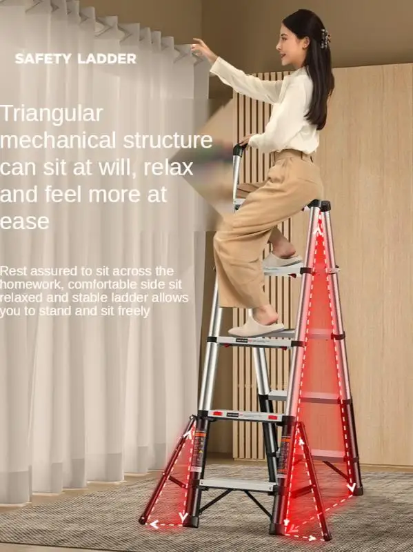 Multifunctional Telescopic Ladder Household Folding Indoor Herring Ladder Aluminum Alloy Thickening Lifting and Reducing Stairs