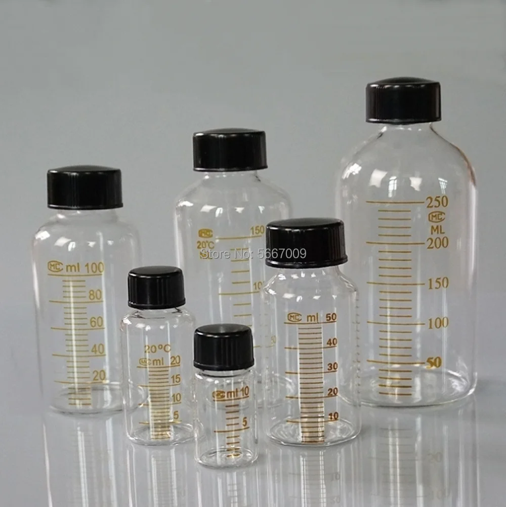 5ml do 1000ml laboratorium z podziałką okrągłe szkło borokrzemianowe butelka odczynnika buteleczka na Serum fiolki z próbką podziałki