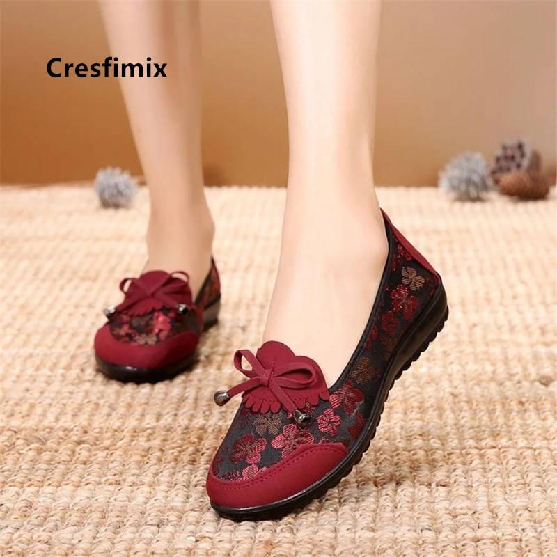 Cresfimix zapatos de mujer women classic wine red slip on flat shoes lady cool black ballet shoes brown retro dance shoes a5527