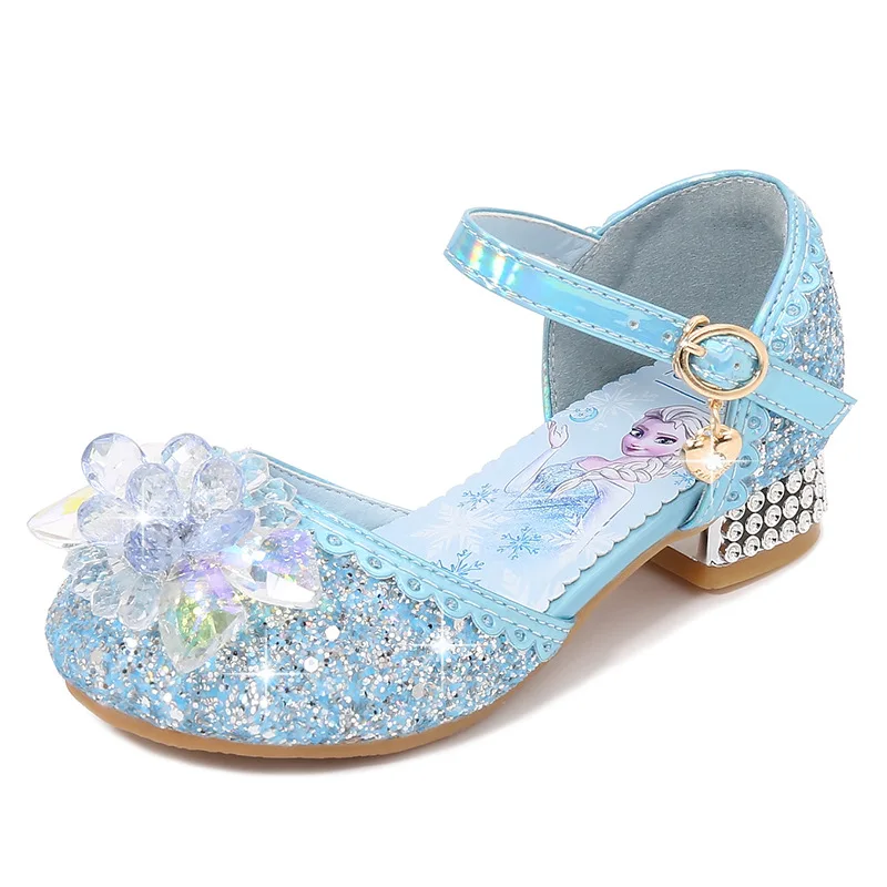 2021 Disney Frozen  Elsa Sandals Girls High Heel Shoes Princess Dance Shoes For Baby Girls Fashion Non-Slip Crystal Shoes