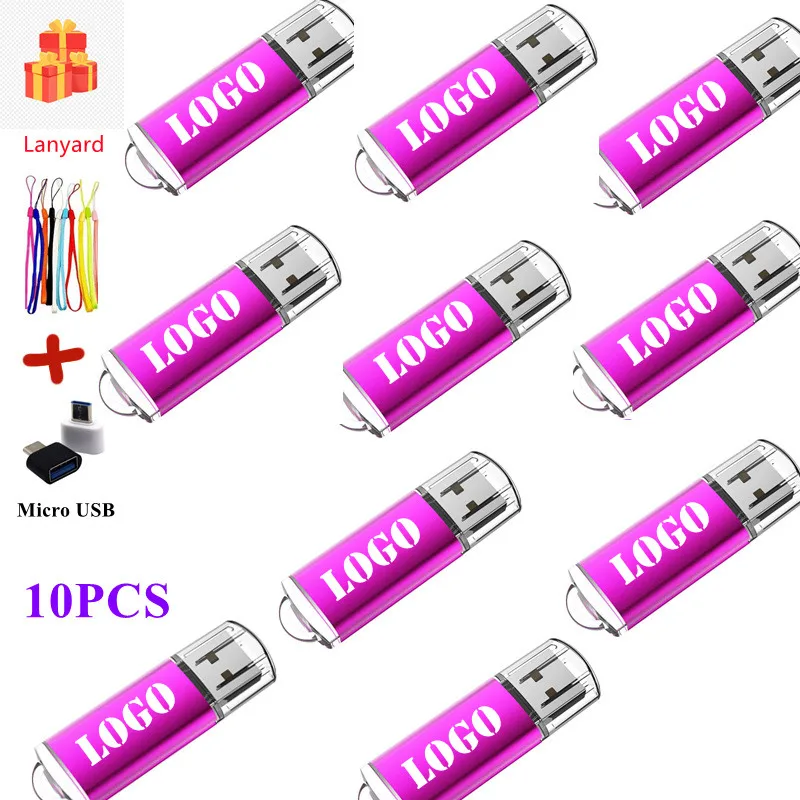 10pcs/lot Custom Logo Metal Mini Pen Drive 2.0 Metal USB Flash Drive 64GB 32GB High Speed 16GB 8GB 4GB Memory Stick for Gifts