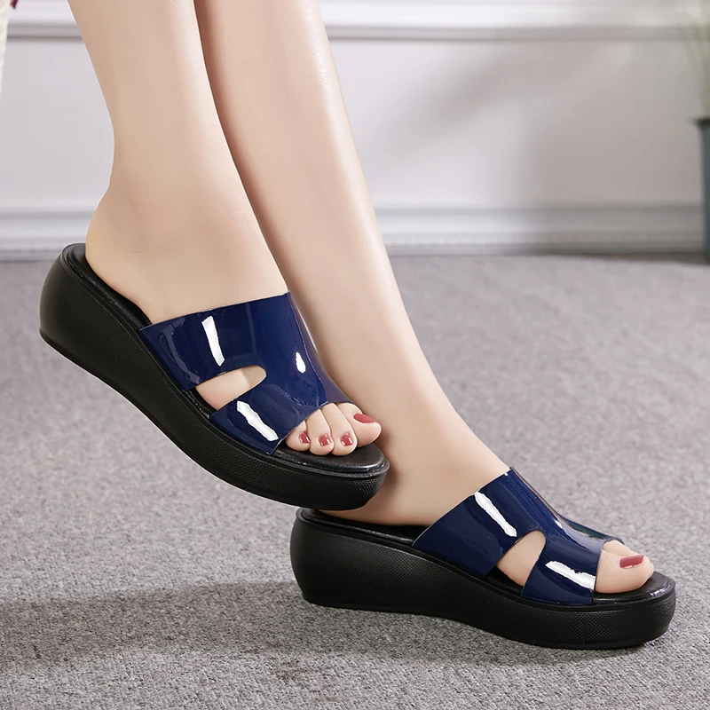 GKTINOO 2024 Fashion High Heel Slippers Women Summer Shoes Genuine Leather Platform Sandals Ladies Wedges Sandals Flip Flops