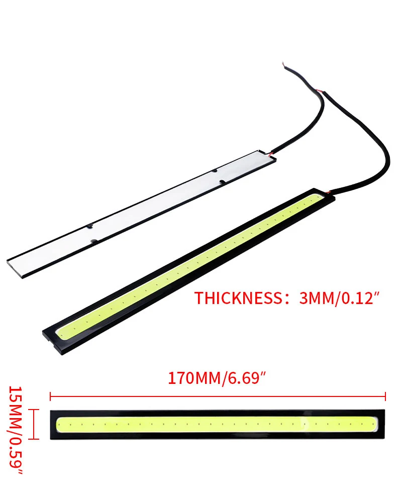 1x fita led universal para veículo, 17cm, cob, faixa de led para automóveis, drl, luz diurna, à prova d\'água, estilo externo, barra de 12v