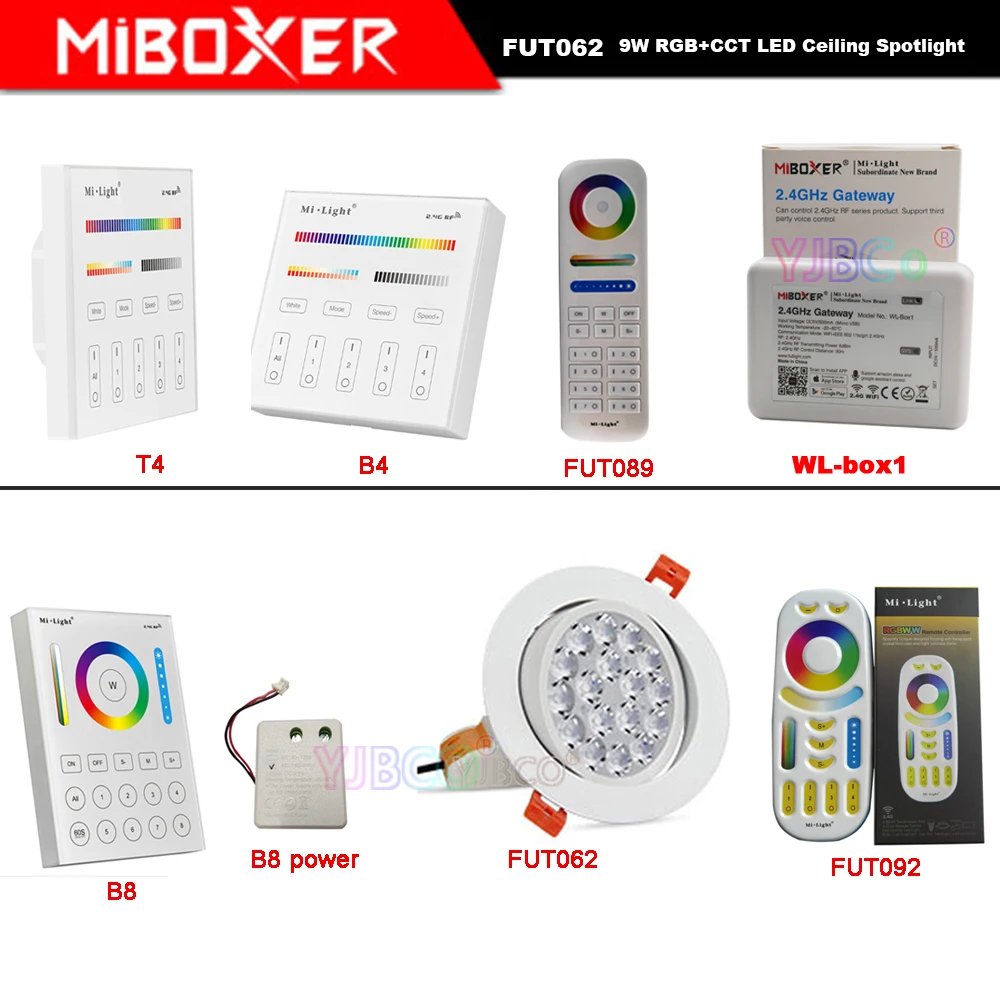 

Miboxer 9W RGB + CCT светодиодный потолочный круглый прожектор AC86-265V FUT062/FUT089/FUT092/B8/B4/T4/iBox1/iBox2 2,4G контроллер