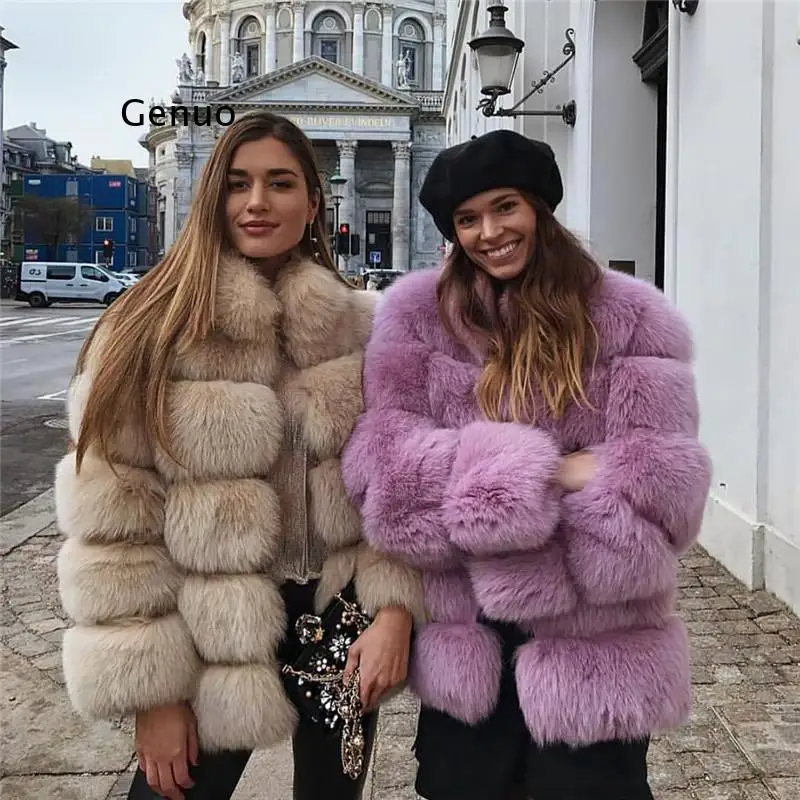 Cappotto in pelliccia di volpe ecologica nuova donna invernale con collo giacca in pelliccia naturale caldo di alta qualità personalizza cappotti di lusso