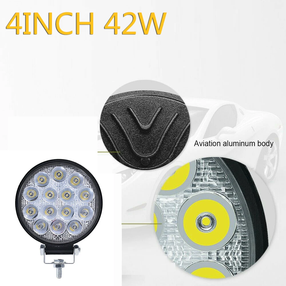 Auxtings 4 inch 42W LED Work Light Offroad Car 4WD Truck Tractor Boat Trailer 4x4 ATV SUV 12 24V Spot Flood Round Driving Light