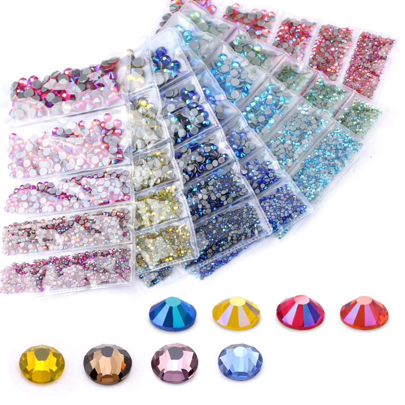 High Quality 1200Pcs/lot Hotfix Rhinestone SS6 SS10 SS16 SS20 SS30 Mix Size Iron on Crystals Glass Stones for clothes DIY