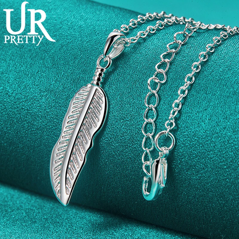 URPRETTY 925 Sterling Silver Solid Leaf Necklace 16/18/20/22/24/26/28/30 Inch Snake Chain For Woman Engagement Wedding Jewelry