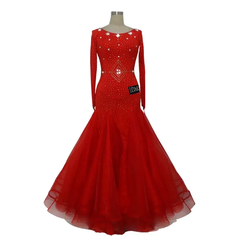 Ballroom Dance Standard Skirt Competition Dress Costumes Performing Dress Customize New Arrival Adult Kids Red Fishbone