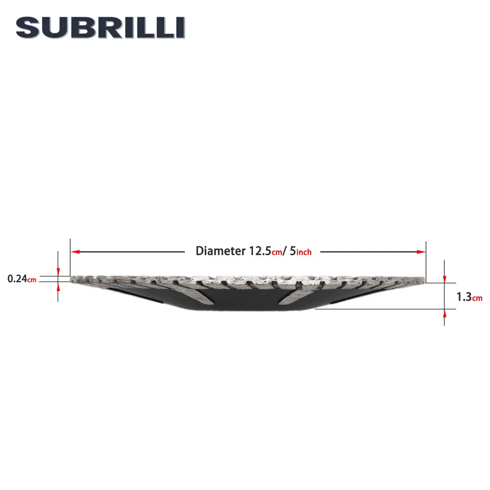 SUBRILLI 5 Inch 125MM  Diamond Protection Teeth Turbo Blade Premium Diamond Concave Cutting Blade For Granite and Marble